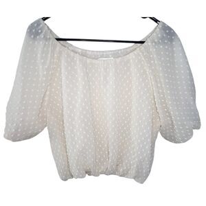 Blu Pepper Swiss Dot Cream Puffy Cropped Stretchy Blouse
